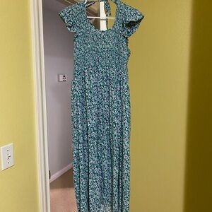 Floral Green and Blue Maxi Dress